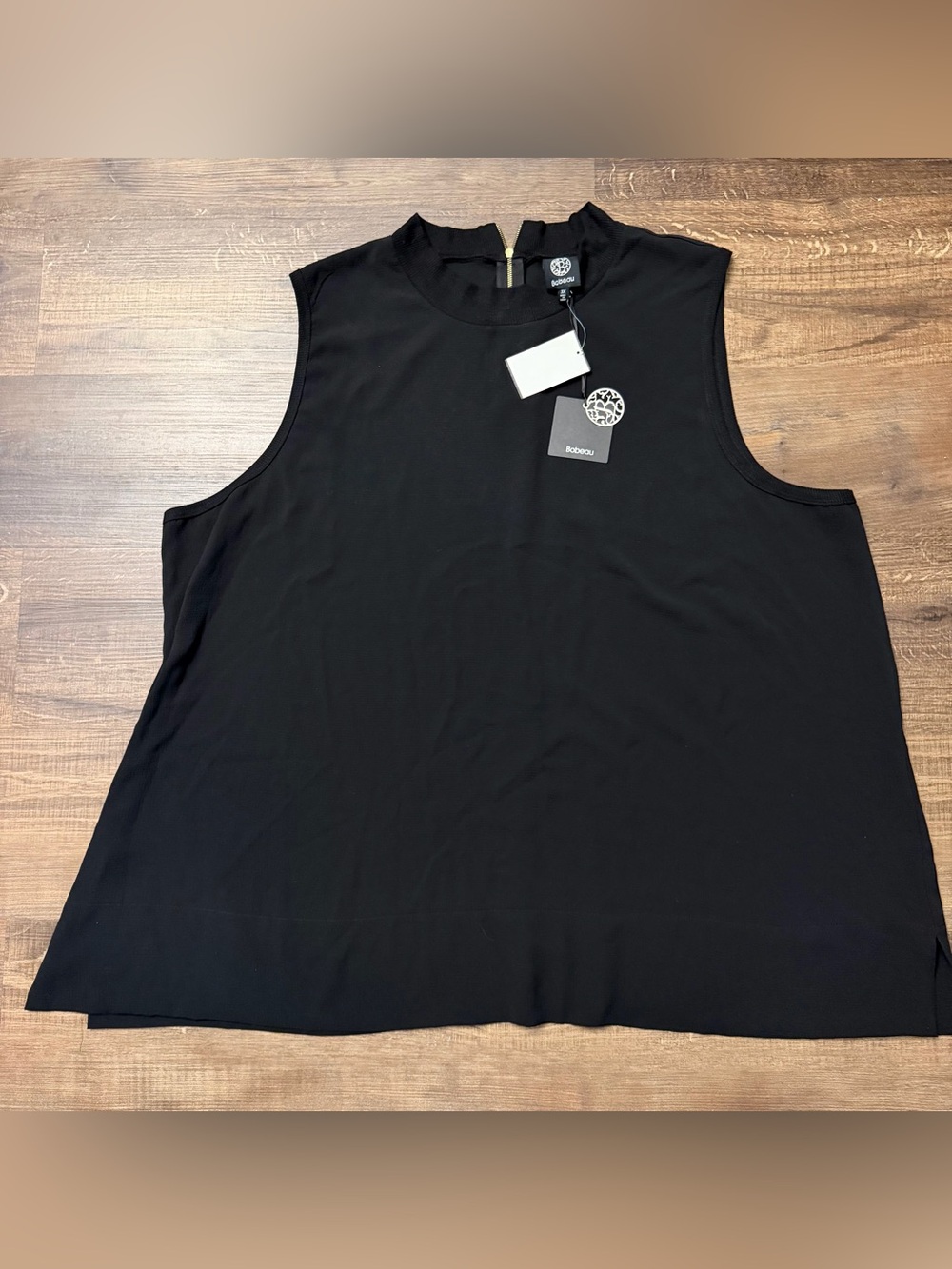 Bobeau Black Sleeveless Mock Neck Zip Back Blouse Top 3X Plus Size NWT